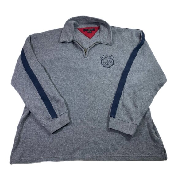 Tommy Hilfiger Gray 1/4 Zip Pullover Sweater Mens XXL Casual Classic VTG Casual - Picture 1 of 4
